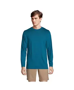 Большая и высокая футболка с длинным рукавом из хлопка Supima Lands' End, серый