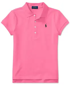 Детская и девичья короткорукавная поло из стрейч-хлопковой сетки Polo Ralph Lauren, розовый