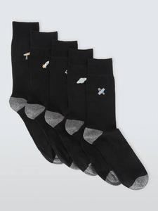 Органические носки Space с вышивкой из хлопковой смеси John Lewis, Pack of 5, Black