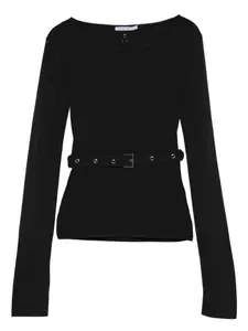 Топ в рубчик с поясом Patrizia Pepe, черный