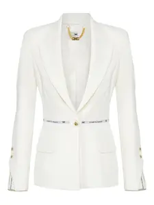 Креповый пиджак с лентой с логотипом Elisabetta Franchi, белый