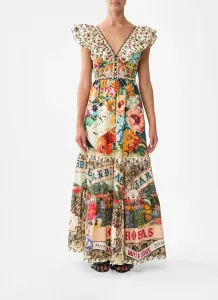 Ярусное платье Aromatic Amor с оборкой у горловины бежевое многоцветное Camilla