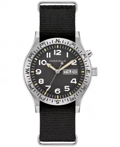 Мужские часы Vintage Casual Lite Up с черным нейлоновым ремешком, 39мм Caravelle