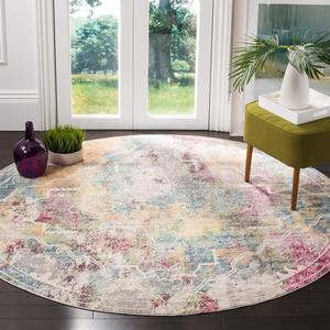 Ковер SAFAVIEH, 201 x 201 см, коллекции Mystique - круглый, Multi, дизайн Watercolor Distressed, без линьки и простой в уходе, идеален для помещений с высокой проходимостью в гостиной, спальне (MYS921M)