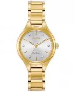 Женские часы Eco-Drive Corso с бриллиантовыми вставками на золотистом браслете из нержавеющей стали, 29 мм Citizen