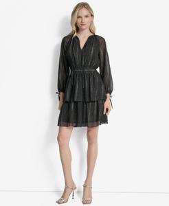 Женское платье с длинными рукавами и металлическим блеском DKNY, Black/Silver