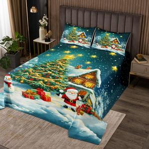 Erosebridal Рождественский комплект постельного белья с блестками и светящимся узором из снежинок, елок и снеговиков, White Blue Gold