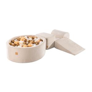 MEOWBABY Игровая площадка из пенопласта с бассейном 230x45см/200 шариков для детей, Вельвет, Экрю: Бежевый/Жемчужно-белый/Платина