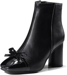 MRKEWUNEY Женские сладкие ботильоны с бантом на щиколотке, высокие каблуки, боковая молния, короткие свадебные и праздничные ботинки, 76 Black