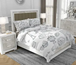 Постельное белье 160x200 см + 2x70x80 см, комплект из 3 предметов, 100% хлопок, сатин, молния, надпись, белое - | So.0030 SOVIO