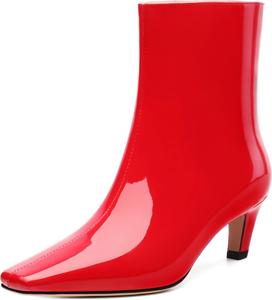 Женские ботильоны с низким каблуком-кошачьей шпилькой, лакированные, с квадратным носком, короткие на пуговицах, элегантные классические модные ботинки осень-зима, каблук 5 см DEMOSHINE, Red