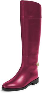 Женские модные сапоги YDN до колена с круглым носком, длинные ботильоны с металлическими цепочками, на плоской подошве, с низким каблуком, обувь без застежки для вечеринок, выпускных и повседневной носки, размеры US 4-16, Hot Pink