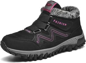 Женские зимние термо-ботинки для мужчин, водонепроницаемые, теплые, для снега, зимние, для походов и работы, удобные кроссовки для улицы Hhhchpm, Black-Pink