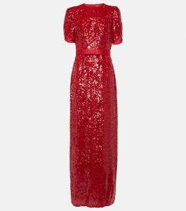 Платье макси с бантом и пайетками Erdem, красный