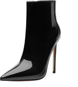 Женские ботильоны FOGEENA с заостренным носком, высоким каблуком-кубиком, из лакированной кожи, с боковой молнией, каблук 12 см, короткие ботинки, сексуальные, для свадьбы, свиданий и работы, осенние туфли, Black