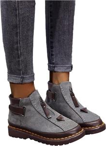 Женские теплые зимние ботинки Bcshiye с меховой подкладкой, утепленные ботильоны на молнии с ремешком и стеганой отделкой, Grey