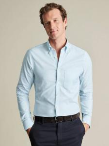 Сорочка Slim Fit с пуговицами и отложным воротником из хлопковой смеси Charles Tyrwhitt, Sky Blue