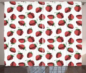 Красно-зеленая штора в деревенском стиле ABAKUHAUS, Свежие фрукты, универсальные ленточные шторы для гостиной с петлями и крючками, 280 x 225 см, цвет папоротниковый зеленый, белый, красный Abakuhaus