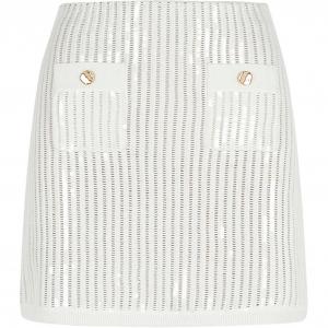 Мини-юбка с пайетками вязаная крючком Self-portrait, белый