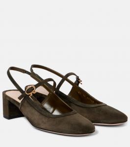 Босоножки-лодочки на ремешке с отделкой из кожи и замши Gianvito Rossi, Dark Olive