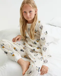 Длинная пижама с узором в горошек и полосками с изображением Минни для девочки Cotton Juice, песочный