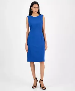 Платье-футляр без рукавов с круглым вырезом из крепа, стандартного и миниатюрного размера Kasper, синий