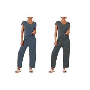 2 комплекта женской пижамы и домашней одежды с коротким рукавом из модала и длинными брюками Inspire Chic, Deep Grey Deep Blue