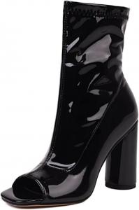 Женские танцевальные ботинки AOQUNFS средней длины, удобный квадратный носок, каблук, ботинки из лакированной кожи с молнией, короткие ботильоны, 1520, L-Black