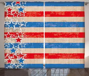 Штора в деревенском стиле ABAKUHAUS к 4 июля, звездно-полосатый баннер, универсальные ленточные шторы для гостиной с петлями и крючками, 280 x 225 см, алый, бежевый и синий