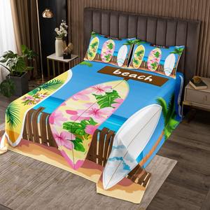 Erosebridal Комплект постельного белья Queen с гавайским принтом из морской тематики для детей и взрослых в сине-желтых тонах, Blue Yellow