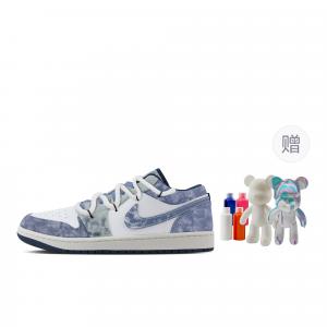 Jordan Баскетбольные кроссовки Air 1 Nebula, Fluid Bear, износостойкие, винтажные, низкие, мужские, цвет белый, синий
