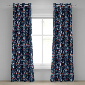 Штора ABAKUHAUS с люверсами в морском стиле с изображением капитана корабля, лодки, шлема и компаса, декоративная, двухпанельная, 280 см x 175 см, ярко-красная и светло-голубая