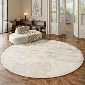 AOVOC Ковер круглый 120 см диаметр для гостиной/спальни, кремовый стиль, у кровати/дивана/кофейного стола