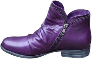Женские новые стильные винтажные кожаные ботильоны с молнией, повседневные короткие ботинки на невысоком каблуке No Brand, 7.5 Purple