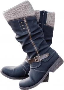 Женские ковбойские сапоги Ladmiple с широкой голенью, до колена, модные западные сапоги с острым носком и массивным каблуком, без застежки, Black