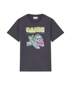 Футболка с графическим принтом и изображением собаки. Ganni, серый