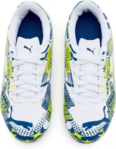 Футбольные бутсы Puma Unisex-Child Ultra Pulisic для искусственного и твердого покрытия (для малышей, детей младшего и старшего возраста), белый/синий/желтый