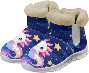 Зимние ботинки chaqlin Axolotl Snow Boots для женщин, теплые ботильоны с нескользящей подошвой, широкие повседневные уличные рабочие ботинки с мягким флисовым плюшем, легкие с плоским каблуком, Night Starry Sky Axolotl Stars