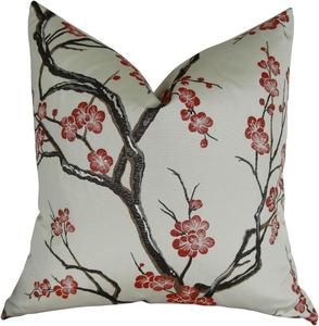 Thomas Collection Декоративная подушка с цветочным принтом японский цветок бело-серо-красный Decorative Throw