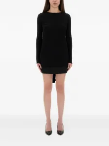 Трикотажное мини-платье с ребристой вязкой и завязкой Moschino Jeans, черный