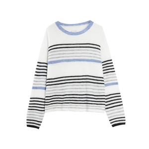 ELLE Трикотажный джемпер с полосками и круглым вырезом для женщин Moderate