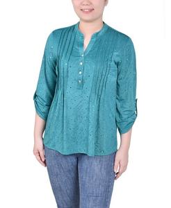 Миниатюрный топ с Y-образным вырезом и рукавами 3/4 NY Collection, зеленый