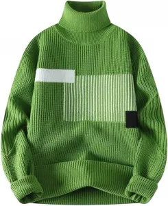 Зимний мужской свитер с высоким воротником в стиле пэчворк