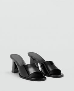 Женские босоножки на каблуке с эффектом лакированной кожи MANGO, Black