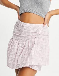 Юбка Vila из марли с оборкой по низу в розовую клетку