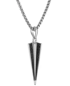 Мужское ожерелье с кулоном в виде шипа из стерлингового серебра с черными бриллиантами (1/4 карата), 24 дюйма + удлинитель 2 дюйма Bulova, silver-tone