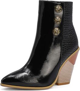 Женские ботильоны LYYSKY с массивным клиновидным каблуком, боковой молнией, змеиным принтом, удобные, лаконичные с заклепками и металлической звездой, заостренный носок, высокие каблуки, короткие ботильоны, Brown