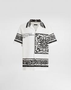 Гавайская рубашка из двойного пике с принтом майолика Dolce & Gabbana, мультиколор