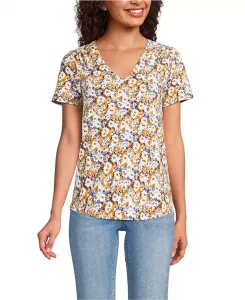 Женская легкая футболка из джерси с коротким рукавом и сборками на плечах Lands' End, желтый