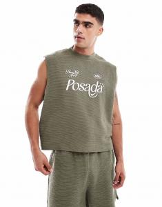 Майка свободного кроя с надписью ASOS DESIGN coord из плотной ткани цвета хаки плотностью 290 г/м²